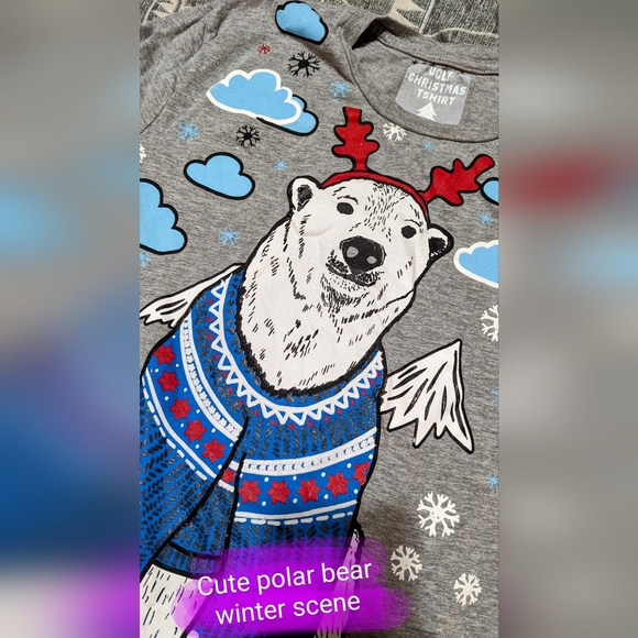 Ugly Christmas T shirt, ladies size LG, cute polar bear design, Good used con. - Picture 8 of 10